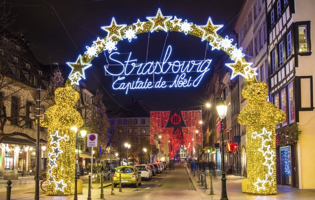 Entrance to the city center of Strasbourg is Christmas time