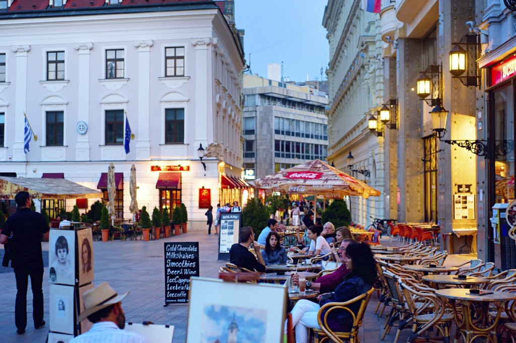 Night life in Bratislava city center