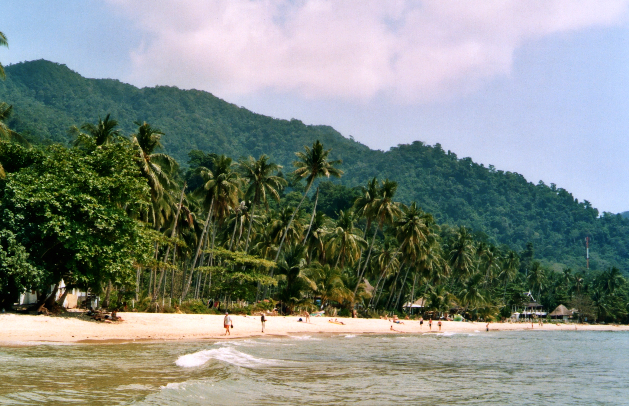 Tropical Lonely Beach, surrounded by palm trees in Koh Chang's west coast, Thailand