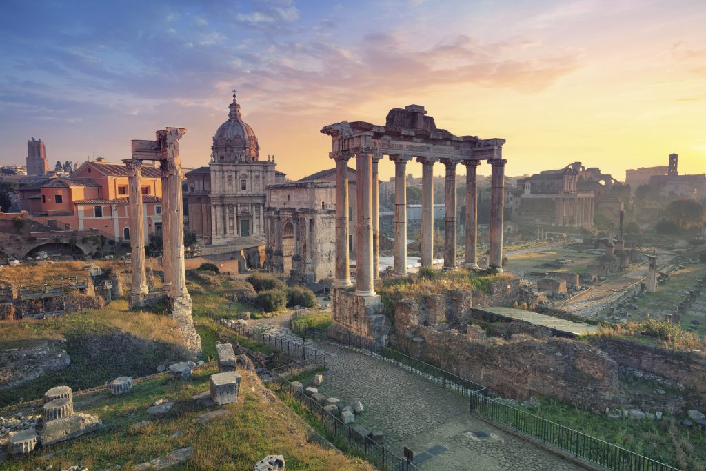 Image of Roman Forum in Rome, Italy during sunrise.